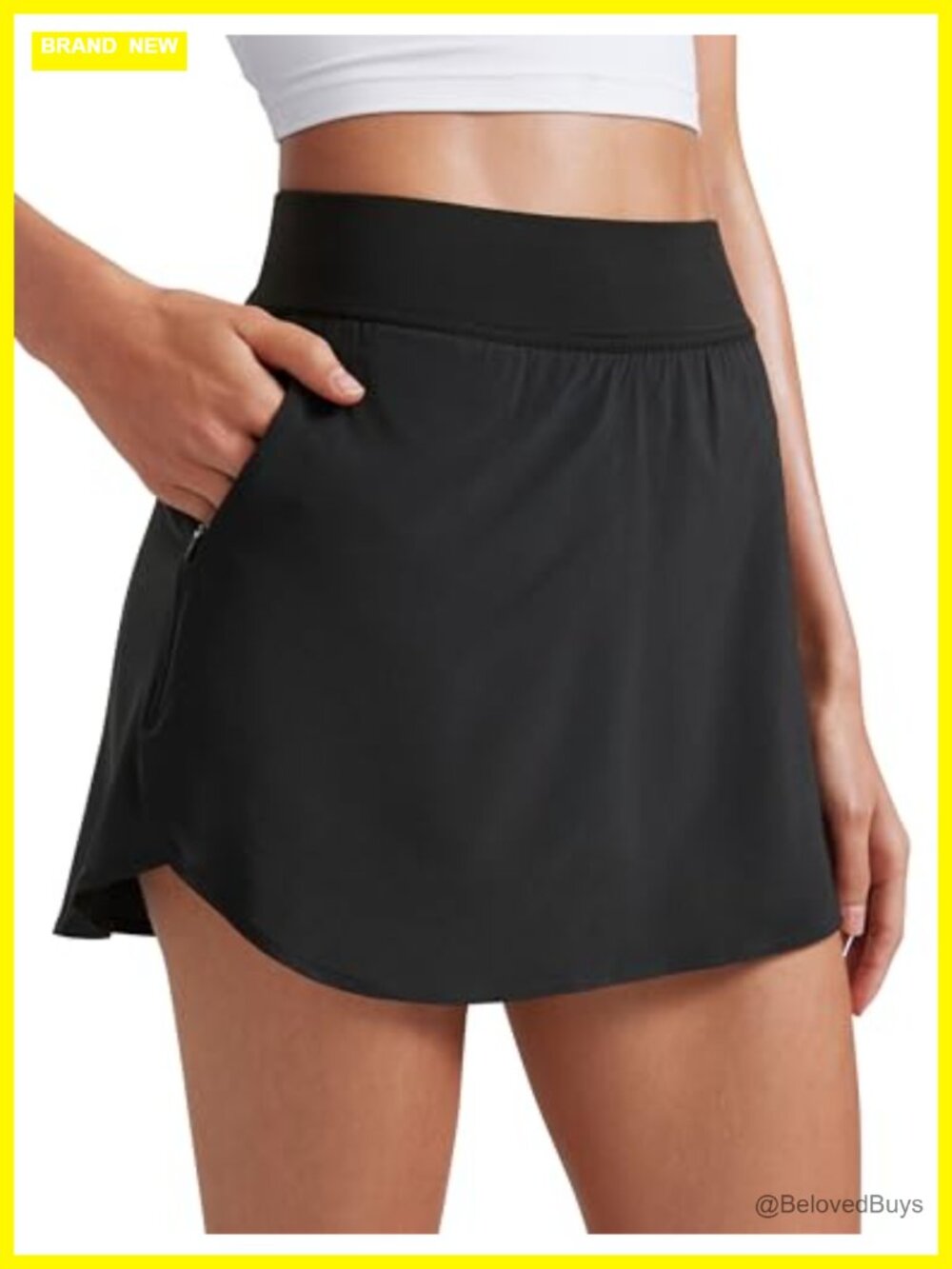 High Waisted Dolphin Hem Golf Skirt with Built-in Shorts & Pockets